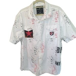 Born Fly button down shirt shirt sleeve unique paint splatter design size 3XL